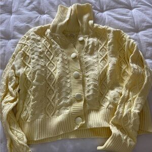 Tularosa Yellow Mock Neck Cable Knit Sweater